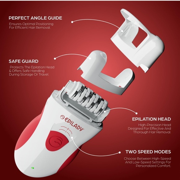 Epilady Rechargeable Epilator in Red and White - Picture 3 of 6